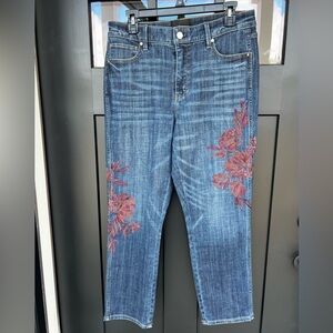 White House Black Market High Rise Floral Embroidered Straight Jeans size 10
